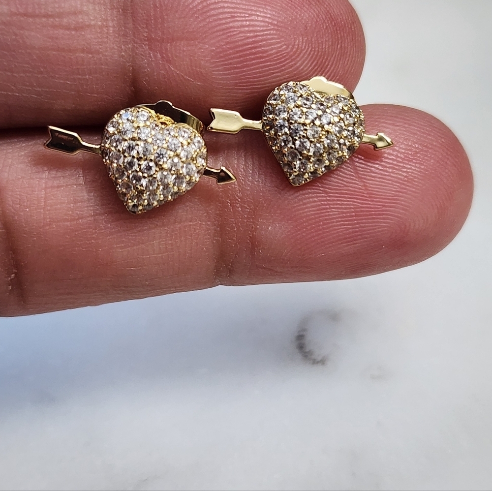 Gold Plated Heart Arrow Stud Earrings